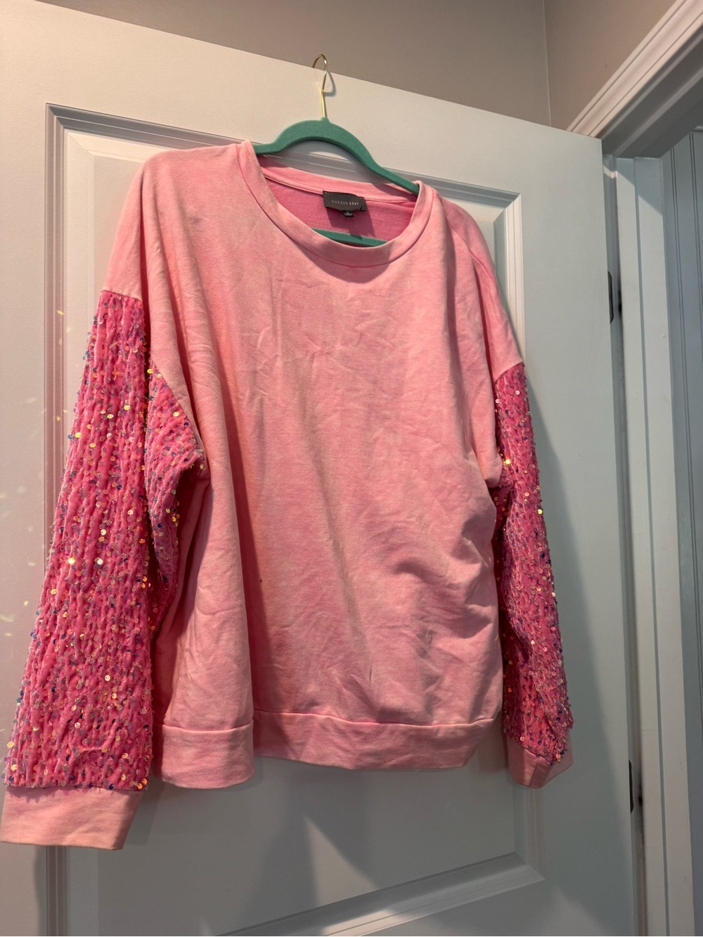 Sequin-Embellished Pink Crewneck Sweater - Women's